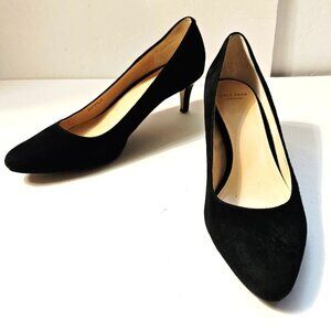 Cole Haan Bethany Classic Black Suede Pumps Size 8 Kitten Heels Almond Toe